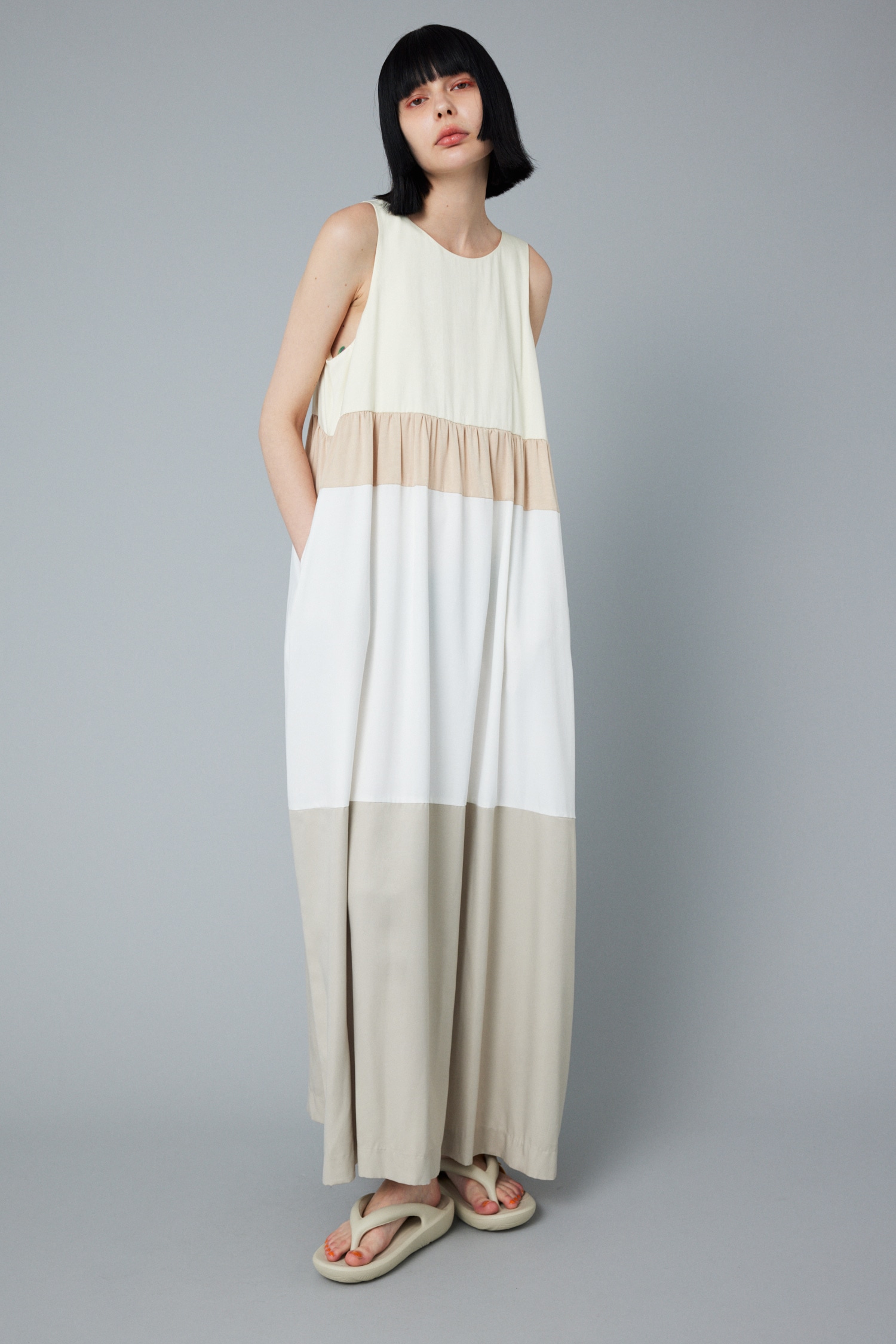 Color blocking dress 柄WHT FREE