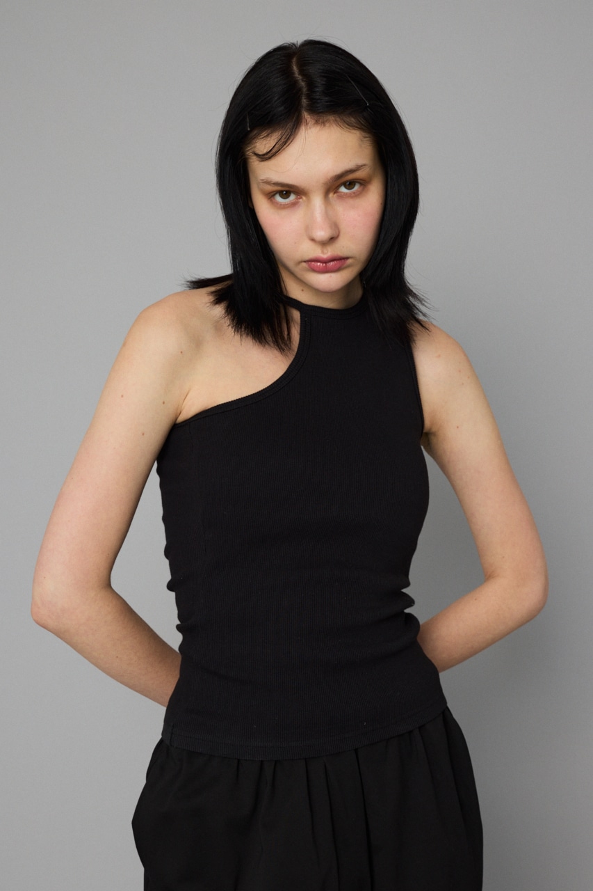Asymmetry neck tank top BLK FREE