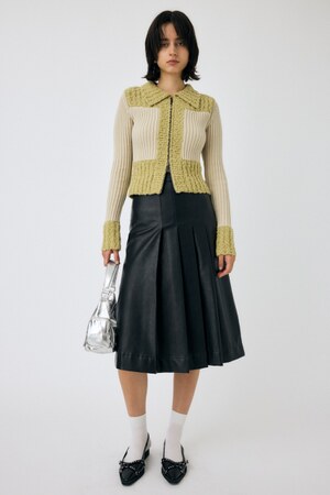 F/LEATHER TUCKED ミディスカート