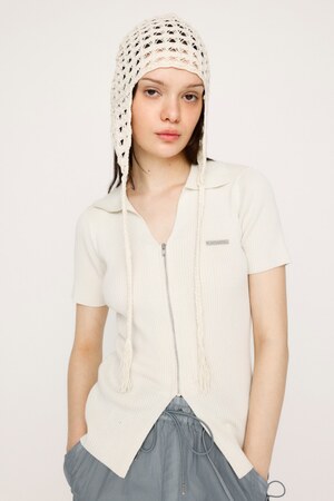 DUAL COLOR FRONT ZIP KNIT トップス