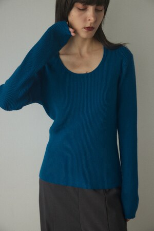 rib round neck wool tops