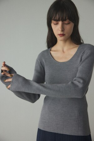 rib round neck wool tops