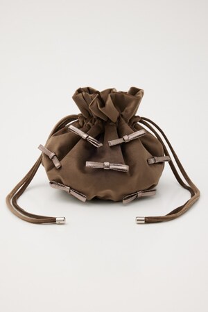 【SHEL'TTER SELECT】メタリックリボンベロア巾着バッグ