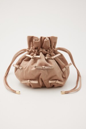 【SHEL'TTER SELECT】メタリックリボンベロア巾着バッグ