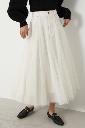 rienda | Denim Mix Tulle J／W SK (スカート(ミディアム) ) |SHEL  