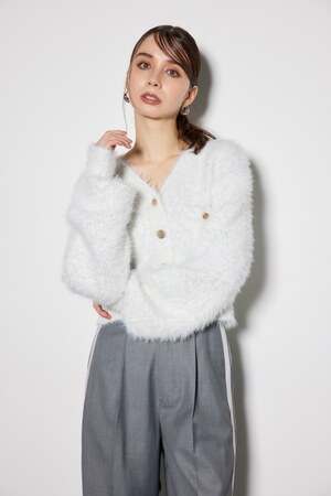 フェイクフェザーラメニットジャケットカーデ