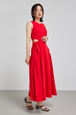 サイドリボンドロンストフレアワンピース