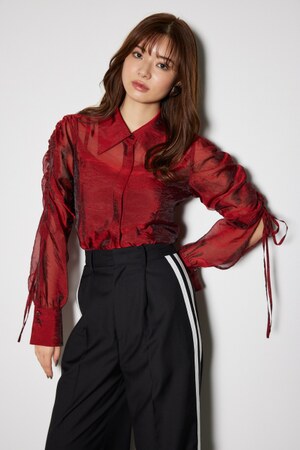 ショルダードロストリボンブラウス