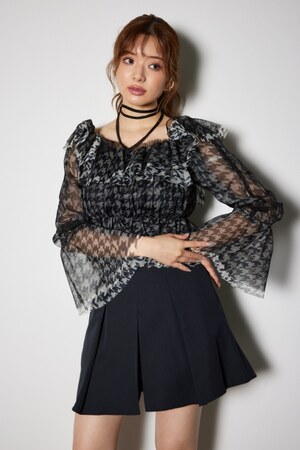 2WAYギャザーオフショルチュールブラウス