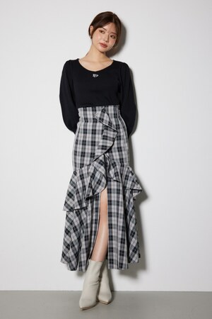 チェックフリルスリットスコートショートパンツ