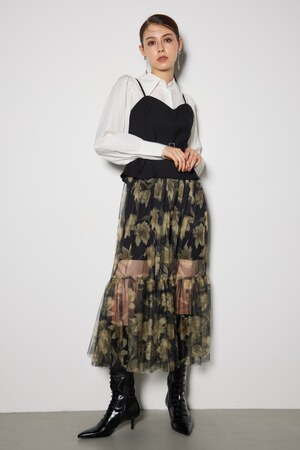 チュールドッキングビスチェパターンワンピース