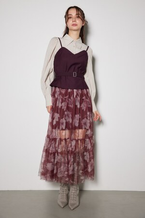 チュールドッキングビスチェパターンワンピース