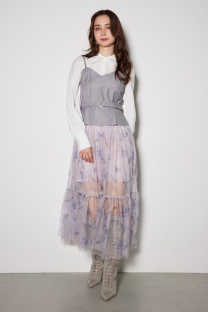 チュールドッキングビスチェパターンワンピース