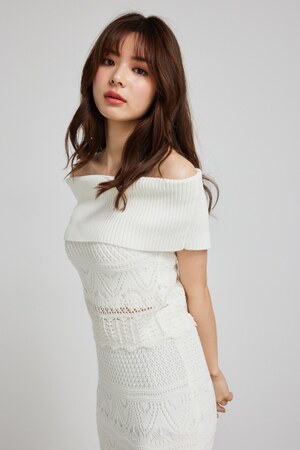 2WAYクロシェオフショルニットトップス