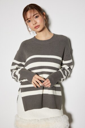 ボーダースリット ニット トップス