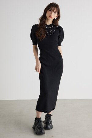 2WAYネックリボンフェイクパールKnit OP