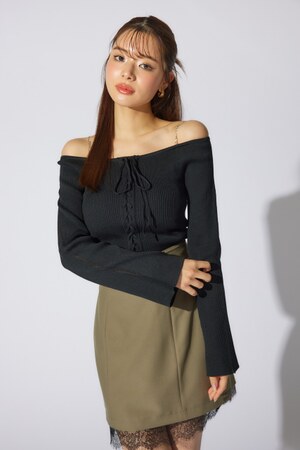 manywayオフショルニットトップス