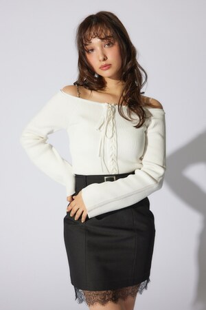 manywayオフショルニットトップス