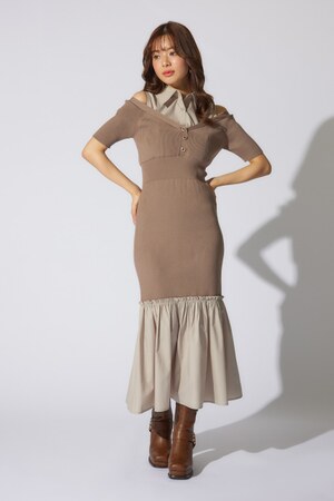 シャツレイヤードコンビマーメイドニットワンピース