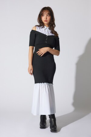 シャツレイヤードコンビマーメイドニットワンピース