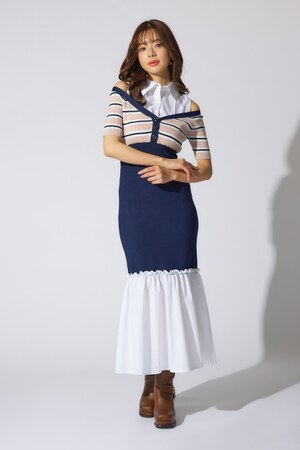 シャツレイヤードコンビマーメイドニットワンピース