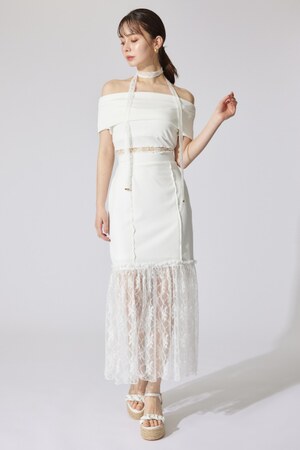 レースコンビオフショルカットワンピース