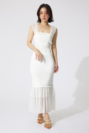 チュールレイヤードホルターニットワンピース