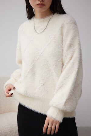 シャギーチェックニットトップス