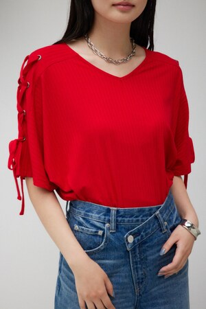 ショルダーレースアップカットトップス