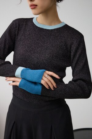 グリッターリブ長袖ニットトップス