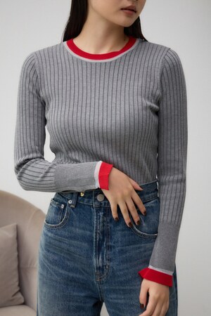 シアーコンビバイカラーニットトップス