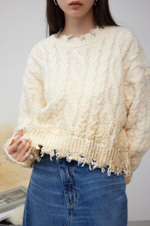 ダメージ箔グラデーションニットトップス