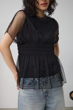 チュールレイヤードペプラムトップス