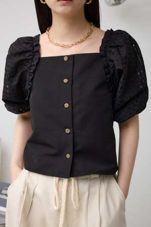 シアーチェックスリーブブラウス