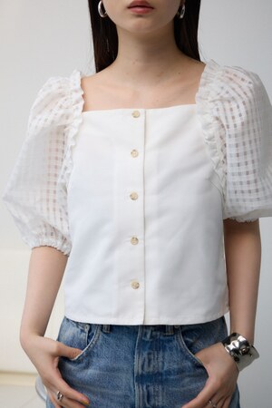 シアーチェックスリーブブラウス