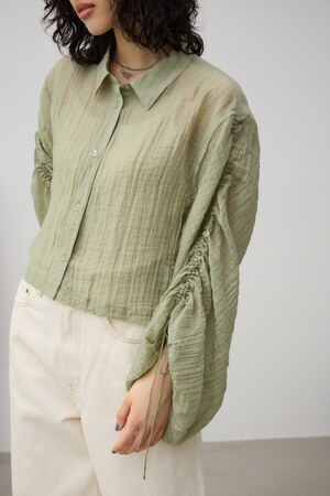 ギャザーデザインクロップドシアーシャツ