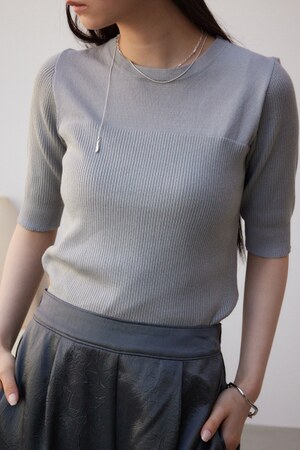 シアー切替5分袖リブニットトップス