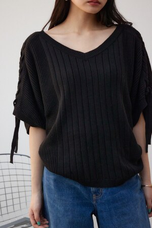 2WAYショルダーレースアップニットトップス