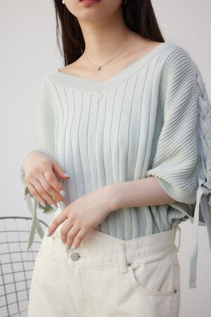 2WAYショルダーレースアップニットトップス