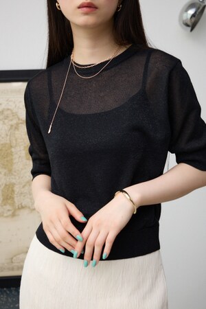 シアーラメ5分袖ニットトップス