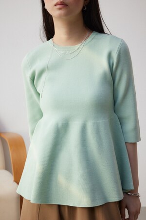 ペプラム5分袖ニットトップス