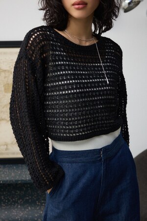 クロップドクロシェニットトップス