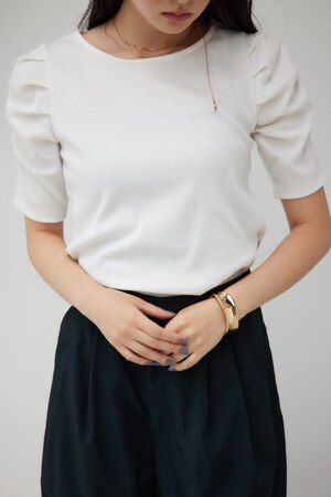 2WAYギャザースリーブリブトップス