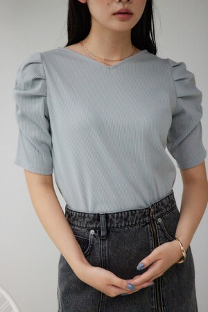 2WAYギャザースリーブリブトップス