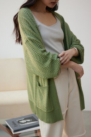 ヘリンボーンニットカーディガン