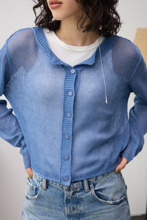 シアークルーネックボタンカーディガン