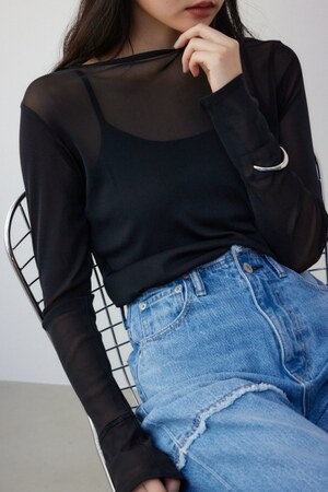 バックスリットシアーロングトップス