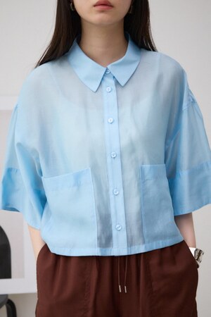 ワイドスリーブ五分袖シアーシャツ