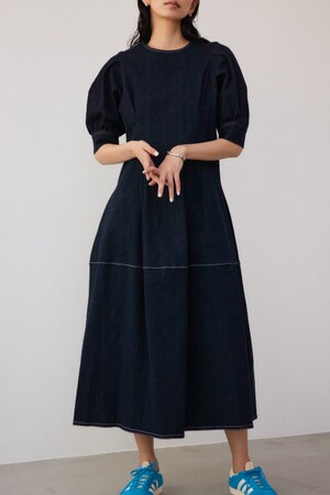 【PLUS】コントラストシルエットデニムドレス