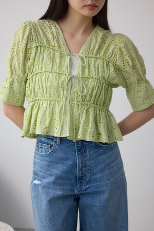 コットンレースパフショルダーブラウス